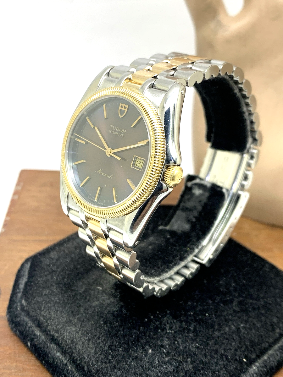 Tudor Mens Watch 15633 Monarch Vintage Swiss Brown Dial Two Tone