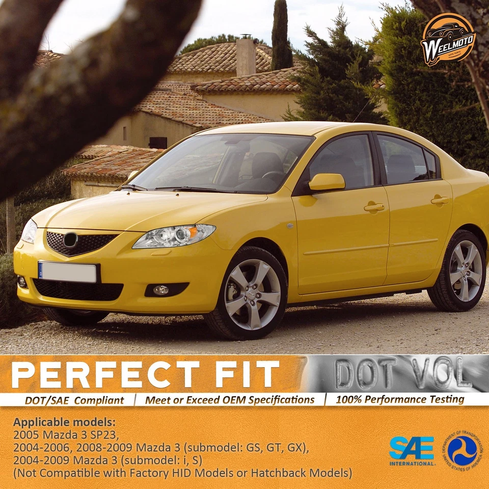 Pair Headlights Projector Chrome For 2004-2009 Mazda 3 Sedan 4-Door Headlamps Foto 2 de 4