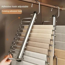 9-Layer Folding Magic Pants Hanger Stainless Steel Space Saving Closet Organizer