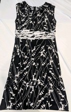 Adrianna Papell Sz 16 Floral Fit & Flare Dress Black White Abstract Rouch Waist