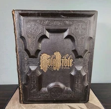 Antique 1800s Holy Bible John E. Potter Co Family Records Leather Illustrated