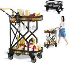 2-Tier Foldable Shopping Cart W/ Wheels Groceries Grocery Store Cart
