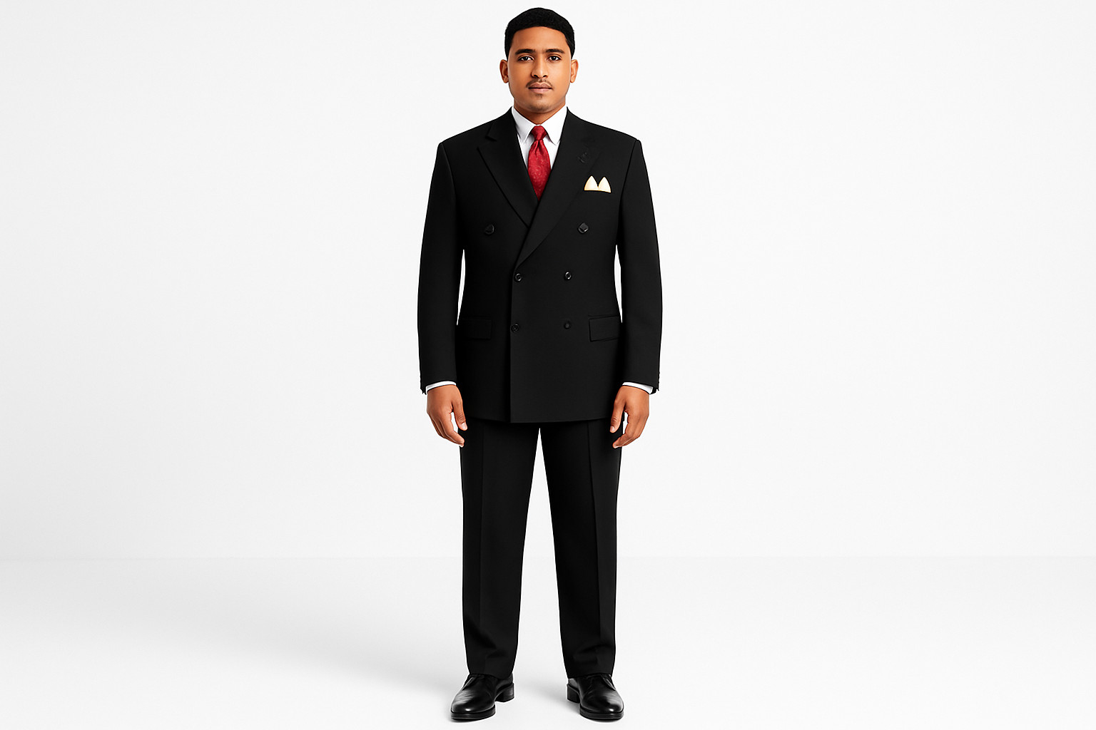 Black Men Solid Color Double Breasted Classic Regular Fit Suit Elastic Waist