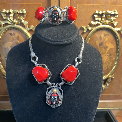 Vintage rare find unsigned Selro Selina Blackamoor Bracelet & Necklace Set