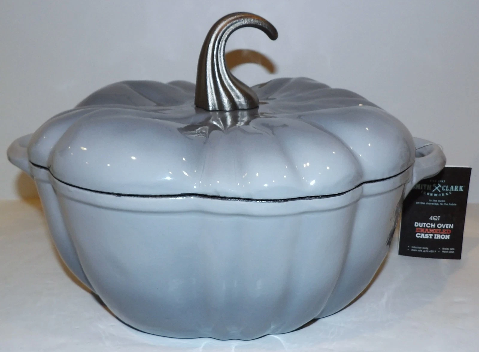 NWT SMITH & CLARK 4 QT GRAY PUMPKIN ENAMELED CAST IRON DUTCH OVEN WITH LID