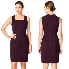 Calvin Klein Sheath Dress Purple Sleeveless Square Neck Back Zip Size 2 Elegant