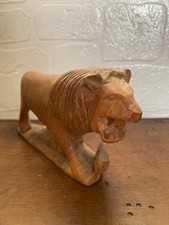 Hand Carved Wood Roaring Lion w/cub Figure Sculpture Kenya 9