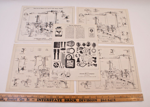 1930's ABC SPINNER ELECTRIC WASHER PARTS PRICE LISTS - 5 PIECES - ORIGINAL