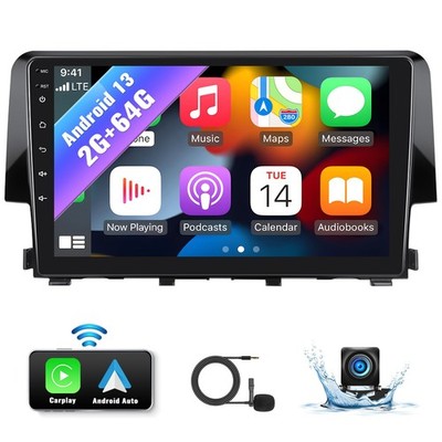 Carplay Stereo Radio FM RDS Bluetooth GPS Navi w/Cam For 2016-2020 Honda Civic