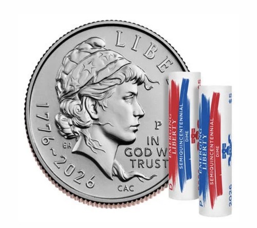 Semiquincentennial Dime 2026 Rolls and Emerging Liberty 2-Roll Set (P, D)