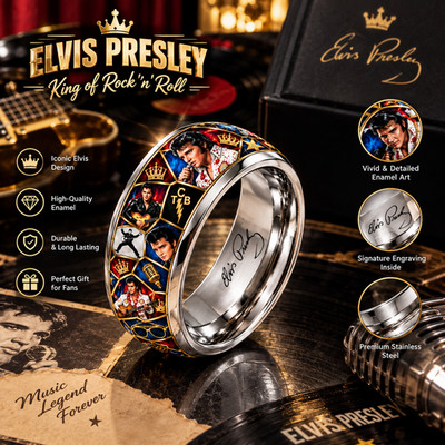 Elvis Presley Stainless Steel Ring King of Rock N Roll Signature Fan Collectible
