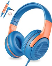 Kids Headphones Wired Toddler with Microphone, Over-Ear BlueOrange