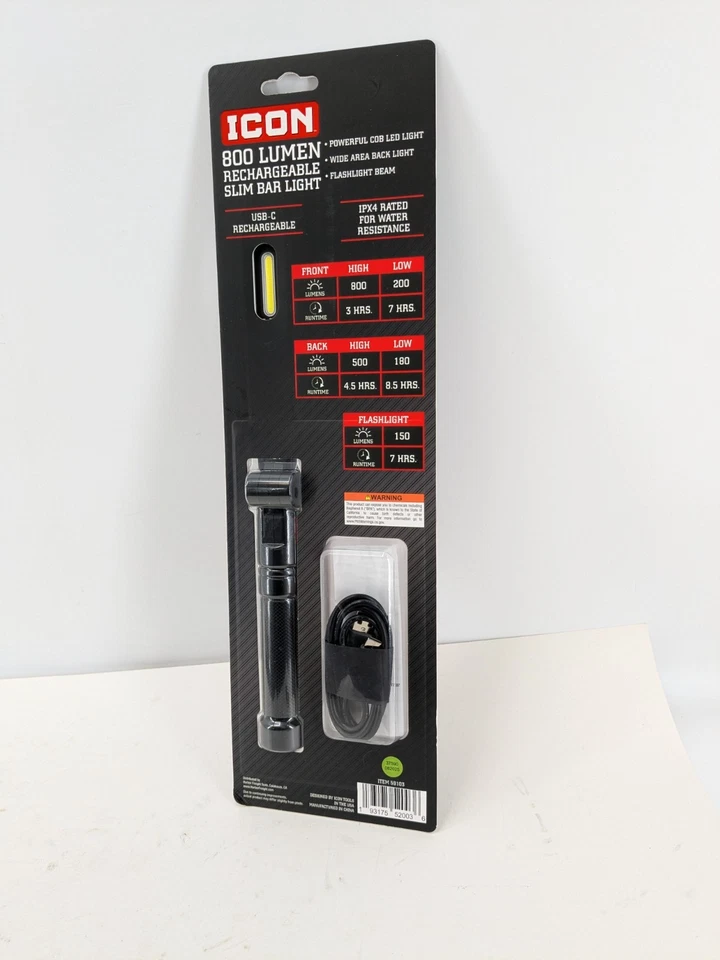 ICON 800 Lumen Rechargeable Foldable Slim Bar Light for Work, Water Resistant - Image 2 of 2