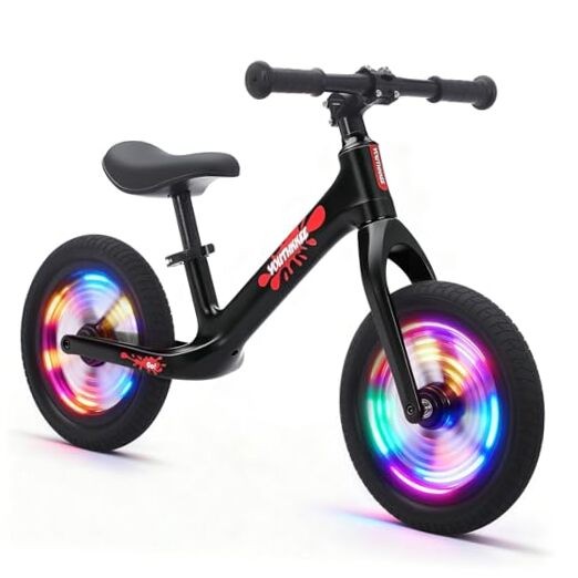 Toddler Balance Bike 2 Year Old, Colorful Lighting 12 Inch N