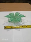 Vintage 1970's Hand-blown Murano-style Green/White Glass Flower Petal...