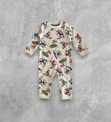 New Disney Baby Boys/Girls Winter Fun Romper Ivory/Multicolor Long Sleeve 24M