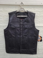 New Highway Leather Collarless Leather Motorcycle Vest Men's US Size M