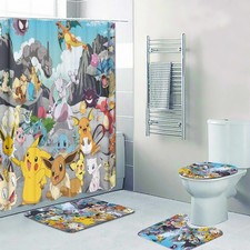 Top Anime Characters Print Shower Curtain Bath Mat Toilet Lid Cover Mat