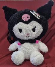 NWT Sanrio Kuromi Feather Plush Backpack Fuzzy Black Pink 13" Cosplay Bag New