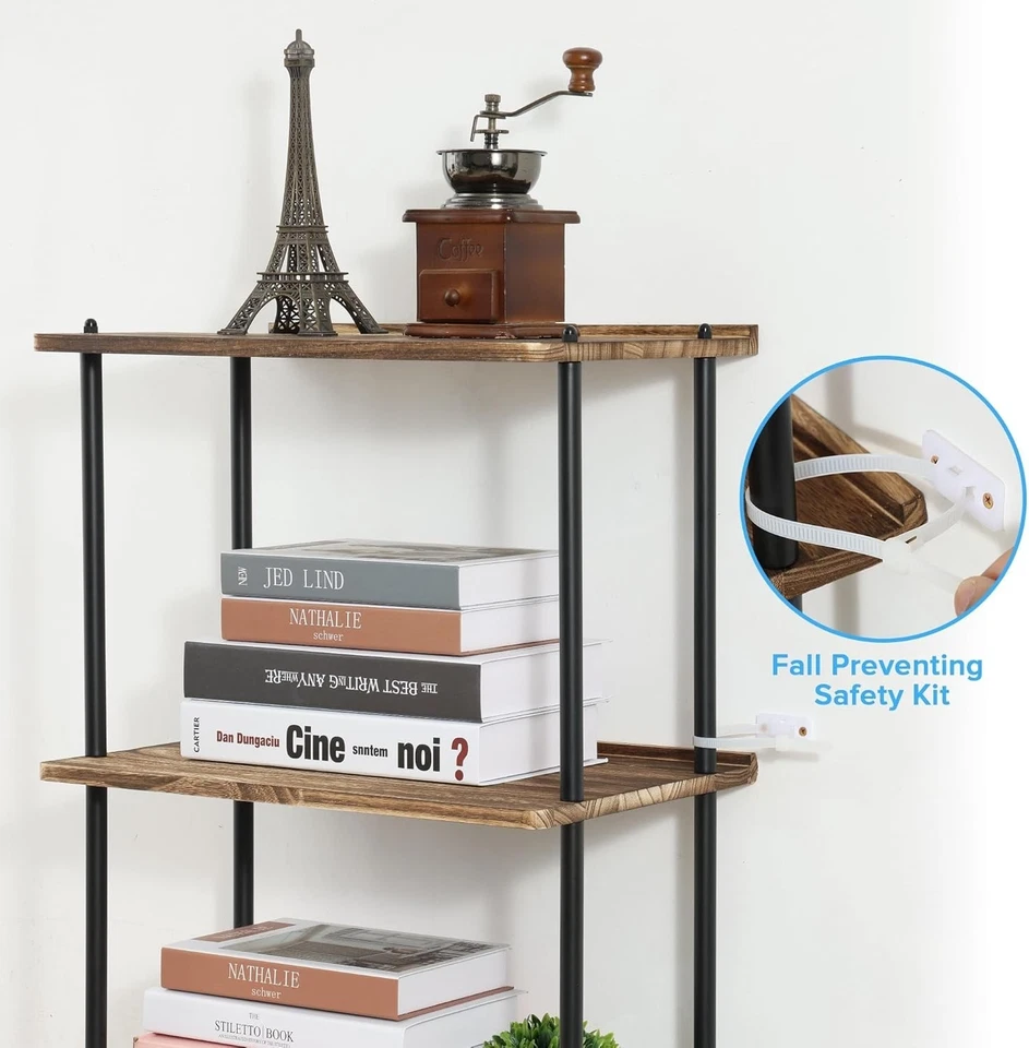 高书架带轮子 5 层实木书柜适用于小空间角落 — 第 3/4 张图片