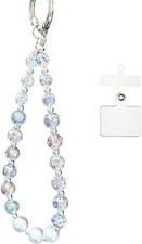 Sparkle Crystal Pearl Phone Wrist Strap for Women, Sparkling Beaded White