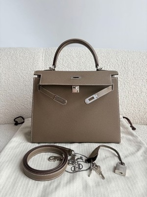 Hermes Kelly Sellier 25 Etoupe Epsom Leather Palladium Hardware