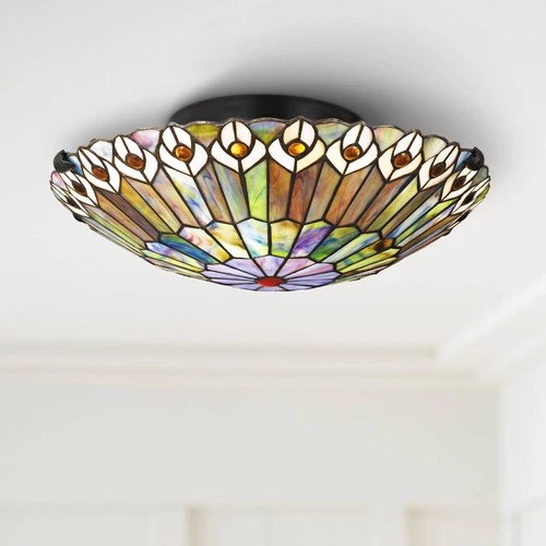 Quoizel Watkins 16 1/2" Vintage Bronze Tiffany Style Ceiling Light - Picture 1 of 3