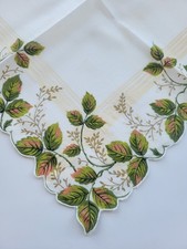 Vintage Ladies Hankie Green Autumn Leaf Floral Novelty