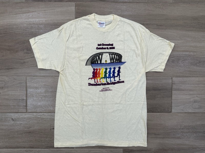 Vintage 80s Men's T-Shirt LARGE SLIM Dumbarton Bridge Run 82 California Bay Area