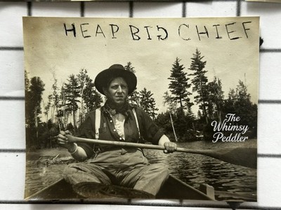 Vintage Canoe Camping Photo  Head Big Chief  Man Paddling c1910s