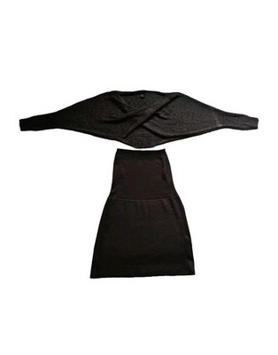 Cos Damen 2-teiliger schwerer Strick Fledermaus Pullover Rock Anzug. Jägergrün. Gr. XS.