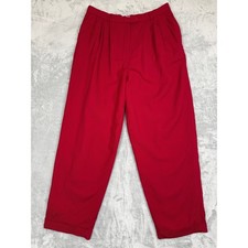 Vintage 90s Red 100 Wool Pleated High Waisted Trousers 18 Fully Lined USA Made