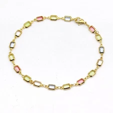 VFK 18K Gold Filled Baguette Gold & Multi-Light Color Crystals Anklet