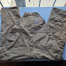 Vintage Carhartt Double Knee Bib Overalls Mens 42x31 Tan Canvas Made In USA