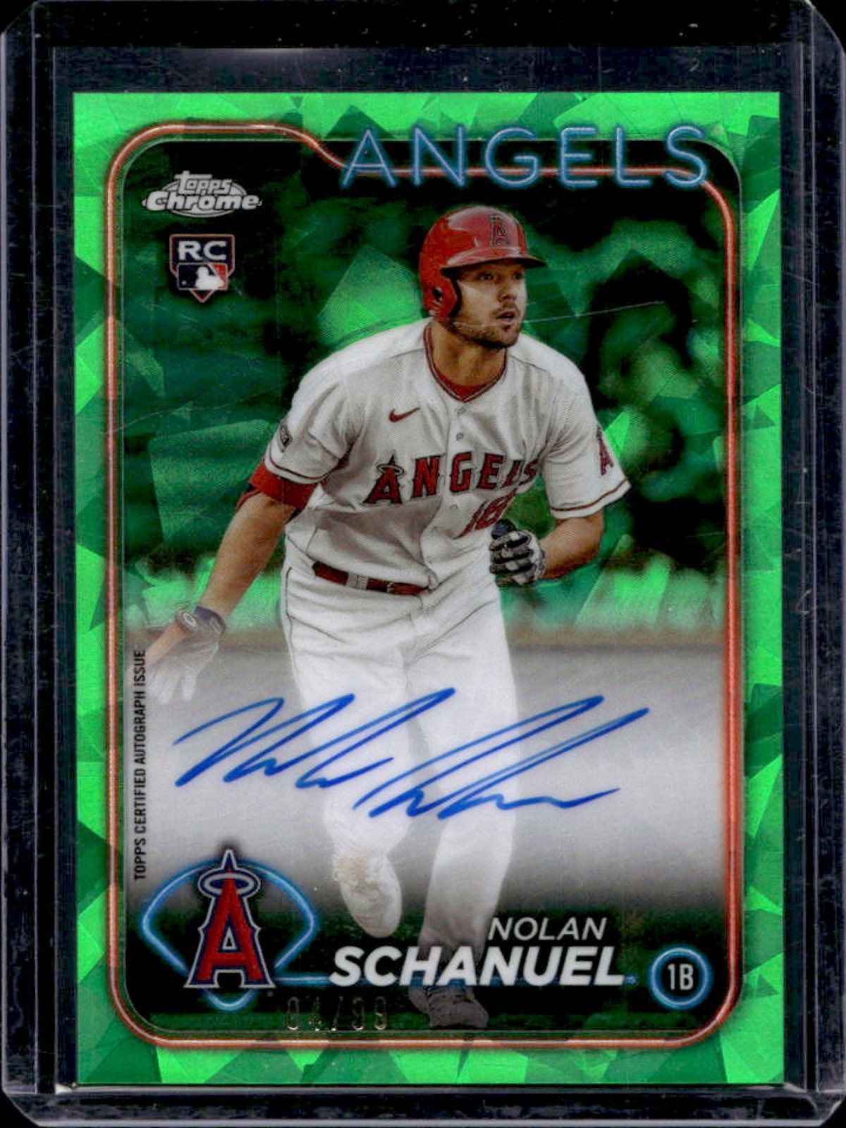 2024 Topps Chrome Sapphire Nolan Schanuel Auto RC Green Refractor #/99 Angels