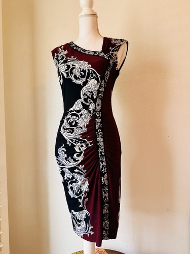 Vtg Y2K 90s CACHE Sz M Asymmetric Maroon Grunge Whimsigoth Sexy Going Out Dress - Picture 3 of 9