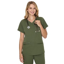 Hanes Women's Premium Short Sleeve V-Neck 3-Pkt ScrubsTop Green 3XL