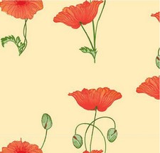 Red Poppy on Cream Wallpaper for 12th Scale Dolls House