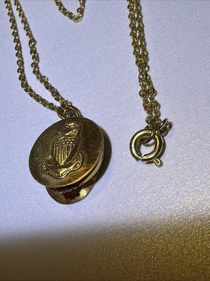 Vintage Gold Filled GF Anchor Pendant Necklace Navy Coast Guard  3D Hat