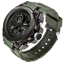 Men Watch Outdoor LED Stopwatch Digital Electronic Large Dual Display Waterproof