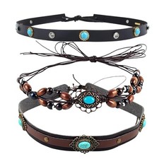 3PCS Cowboy Hat Bands, Western Turquoise Hats Band, PU Leather Beaded Cowgirl