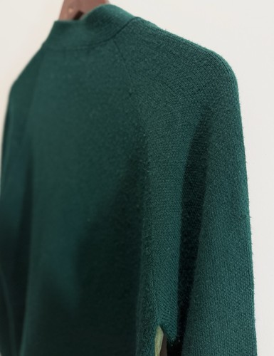 Vintage 60s Men’s Unbranded Acrylic & Leather Green Cardigan Grunge Small - Picture 9 of 17