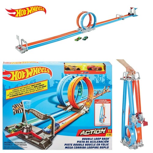 Hot Wheels Double Loop Dash For Kids Playset Race Track 12 Feet + 2 Basic Car - Picture 2 of 6