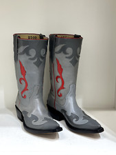 Rios of Mercedes leather cowboy western boots gray & red, Women 5 ,USA made