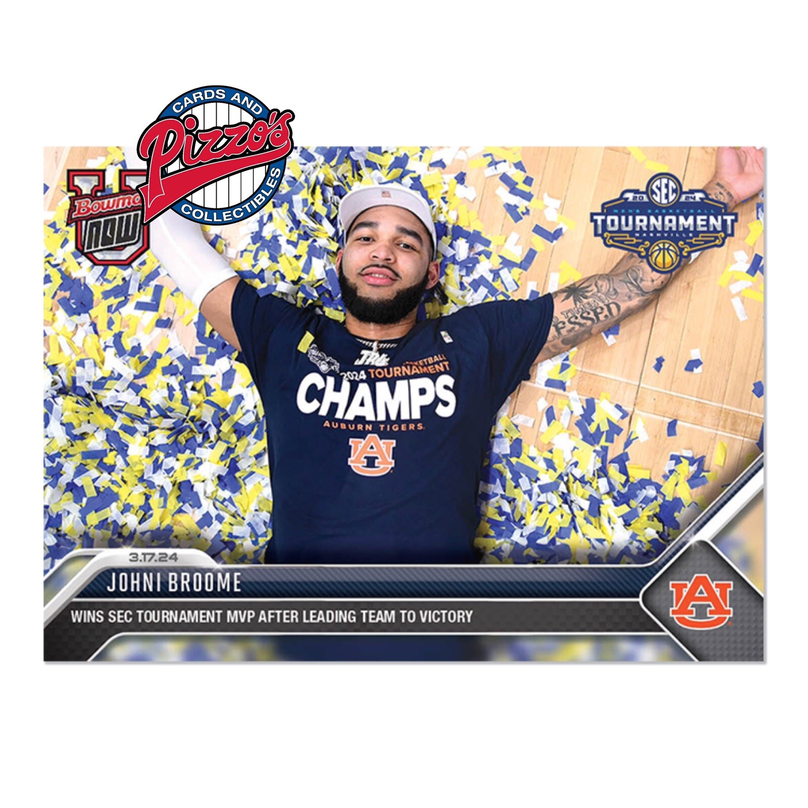 Johni Broome SEC MVP Auburn 2023-24 Bowman U Now Basketball Card: 71 In Hand