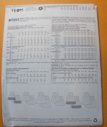 McCalls pattern 7253 Midi Pleated Skirt Pattern 6 Variations 6-14 or 14-22 - Picture 2 of 2