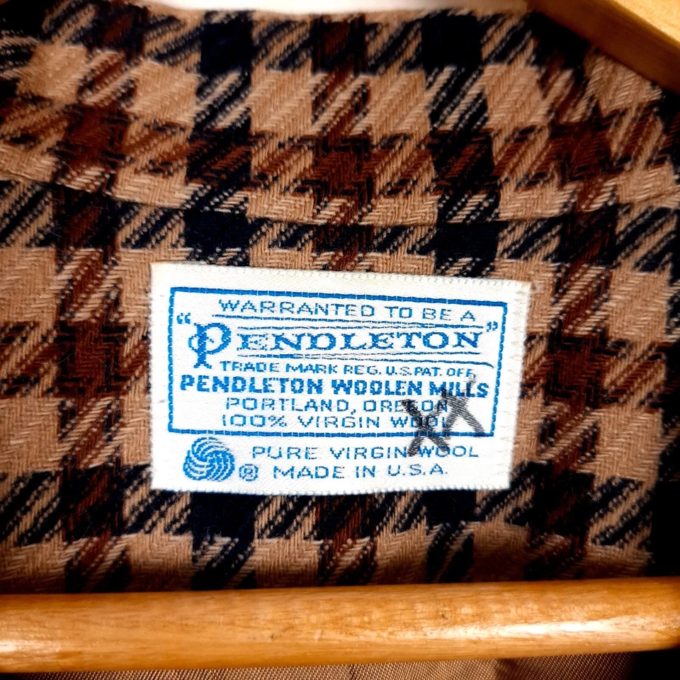 PENDLETON Men Blazer Size ~3XL EU56 UK46 Brown Single Breasted Tweed Check - Image 4 of 4