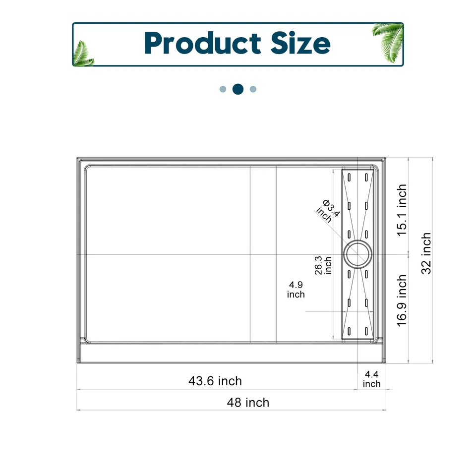 ЭЛЕГАНТНЫЙ 48 x 32 x 4 дюйма прямоугольный поддон для душа правый слив с одним порогом - Изображение 3 из 4