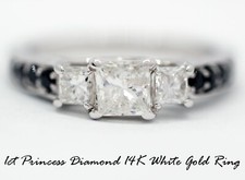 14K White Gold 1.25 ct Princess Cut Diamond Three Stone Engagement Ring