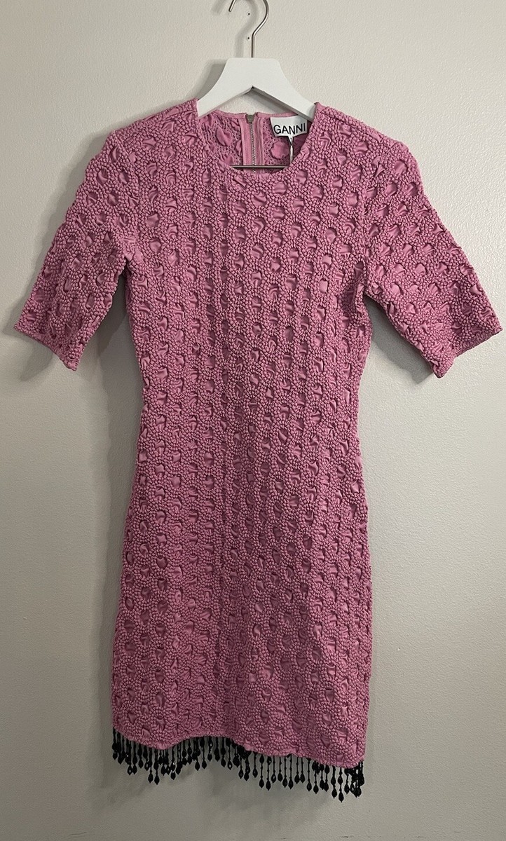 ganni beaded dress GANNI Crew Neck Moonlight Bead Mini Dress w/ Tags Size US 6/36